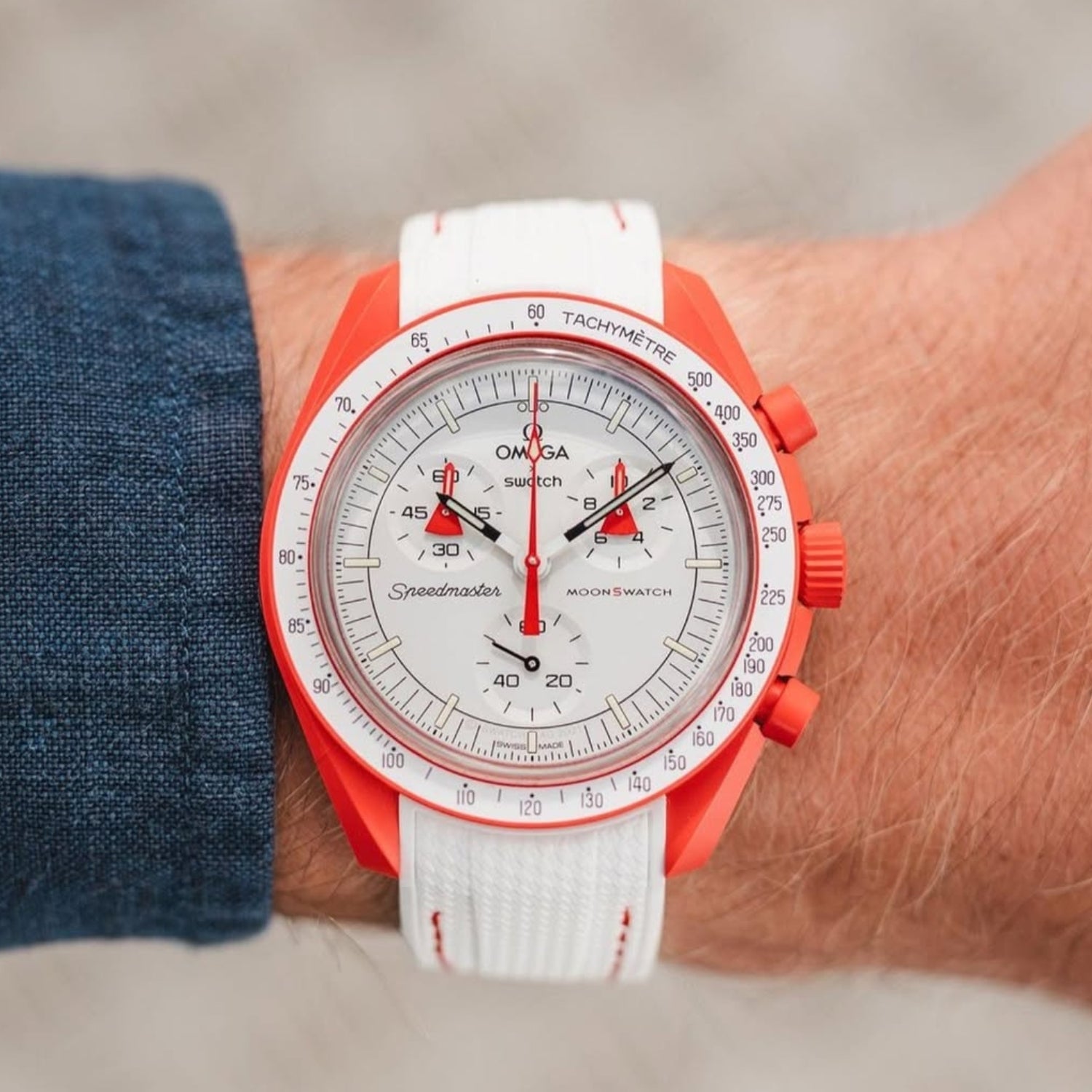 Rubber Strap - For Mission to Mars | Omega X Swatch | MoonSwatch - White w/Red - Helvetus