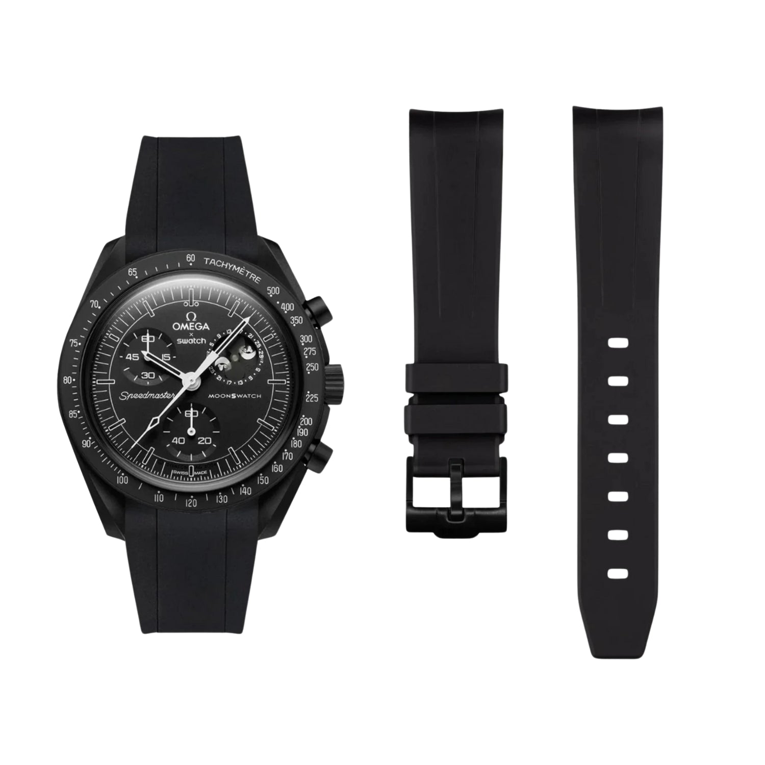 Rubber Strap - For Mission to the Moonphase - New Moon | Omega X Swatch | MoonSwatch - Black - Helvetus