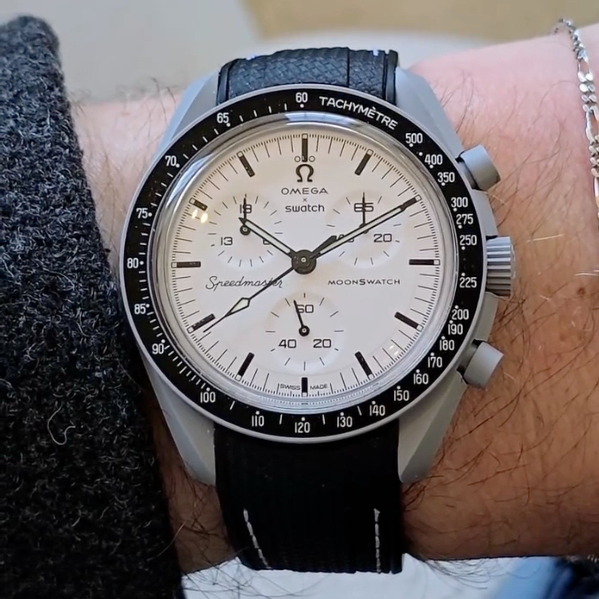 Rubber Strap - For MoonSwatch 1965 - Black w/White - Helvetus