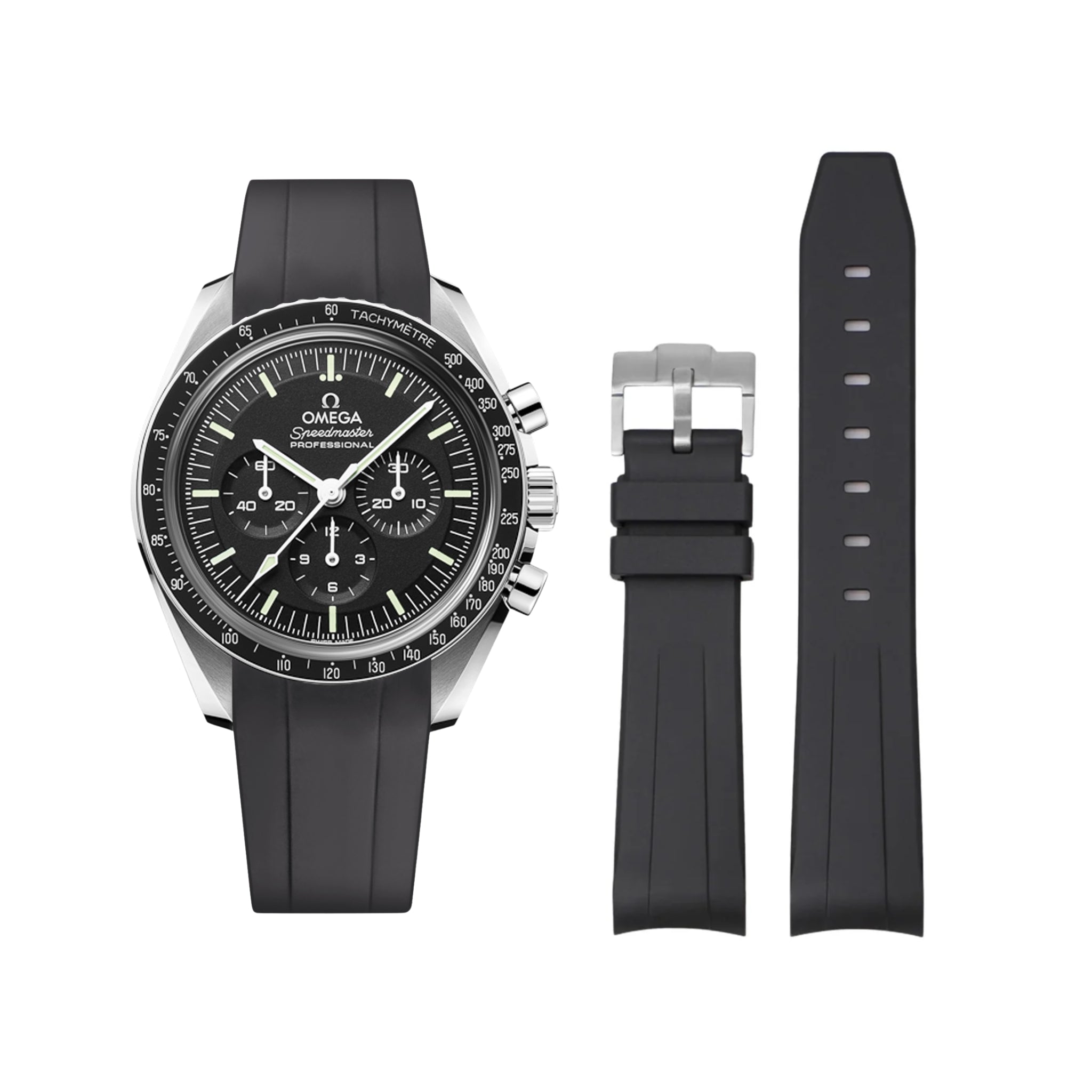 Rubber Strap - For Omega Speedmaster - Black - Helvetus