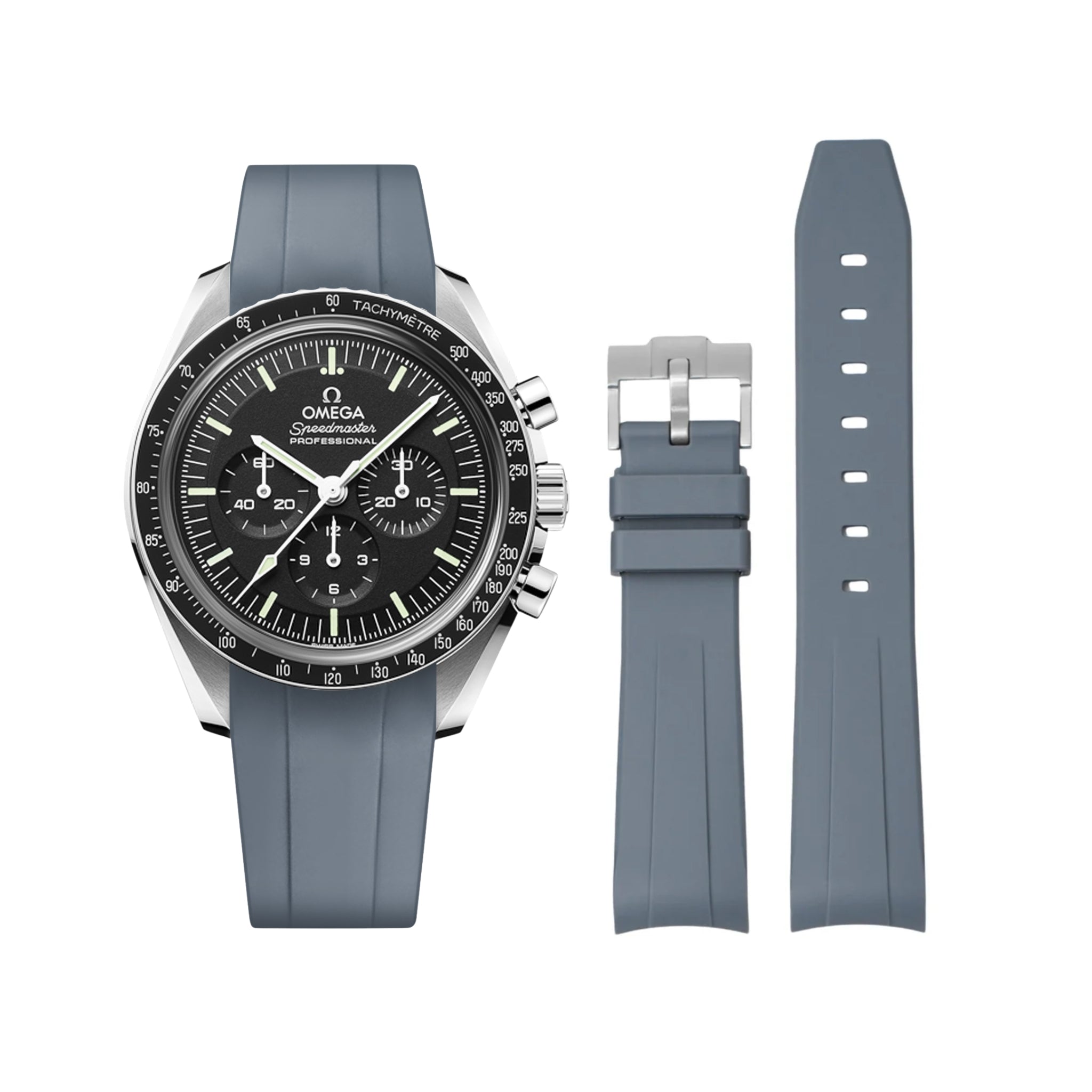 Rubber Strap - For Omega Speedmaster - Grey - Helvetus