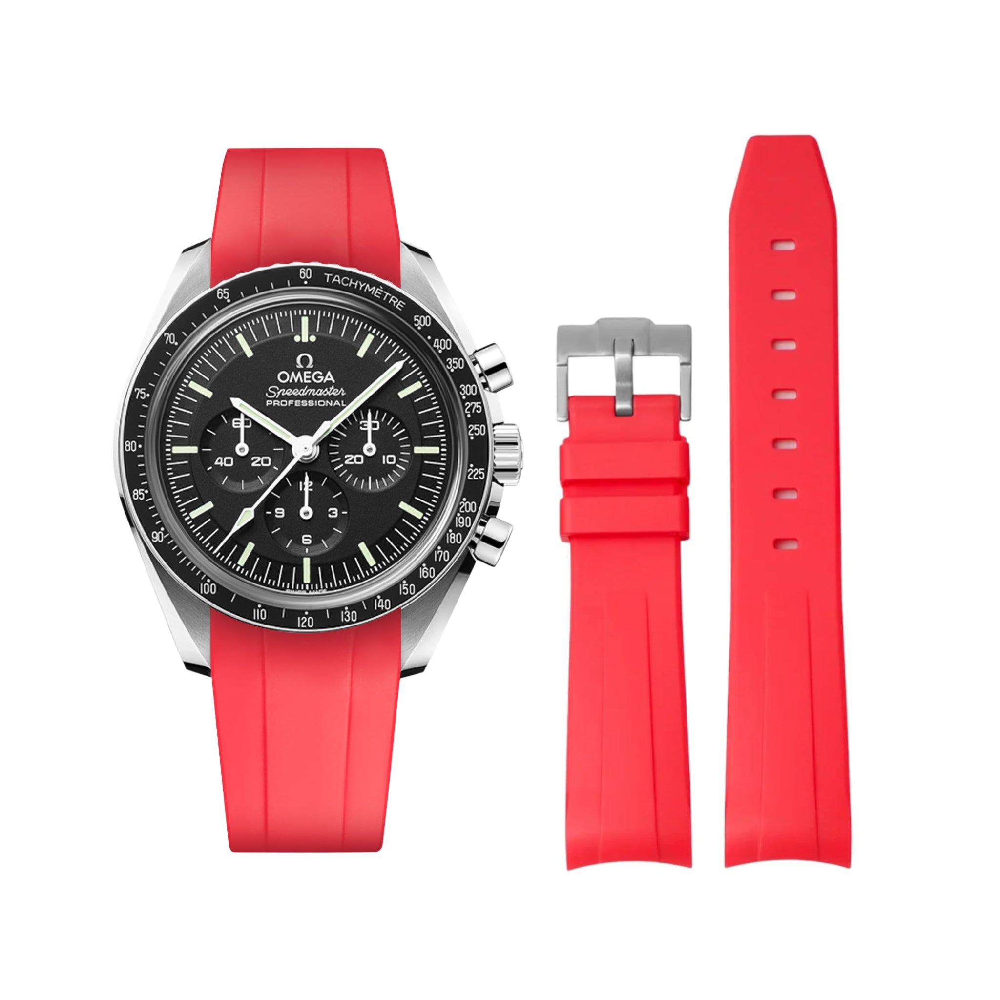 Rubber Strap - For Omega Speedmaster - Red - Helvetus