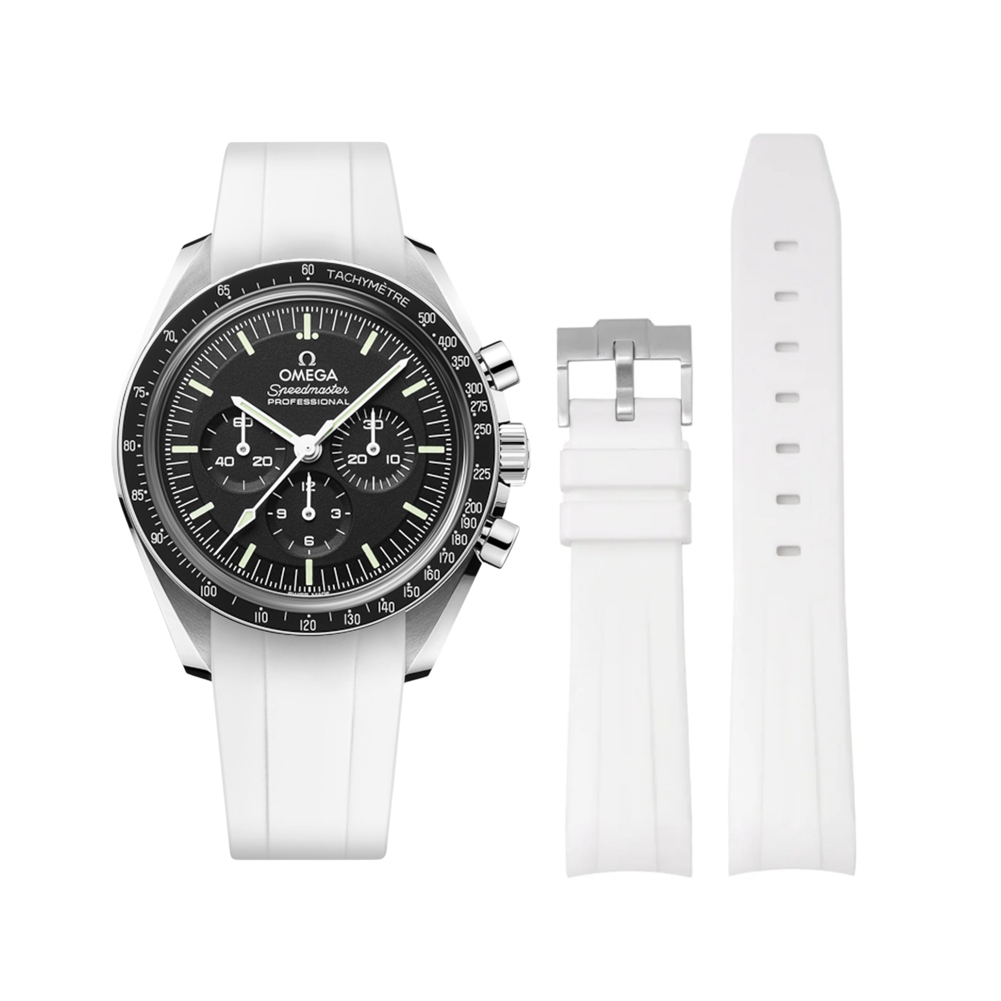 Rubber Strap - For Omega Speedmaster - White - Helvetus