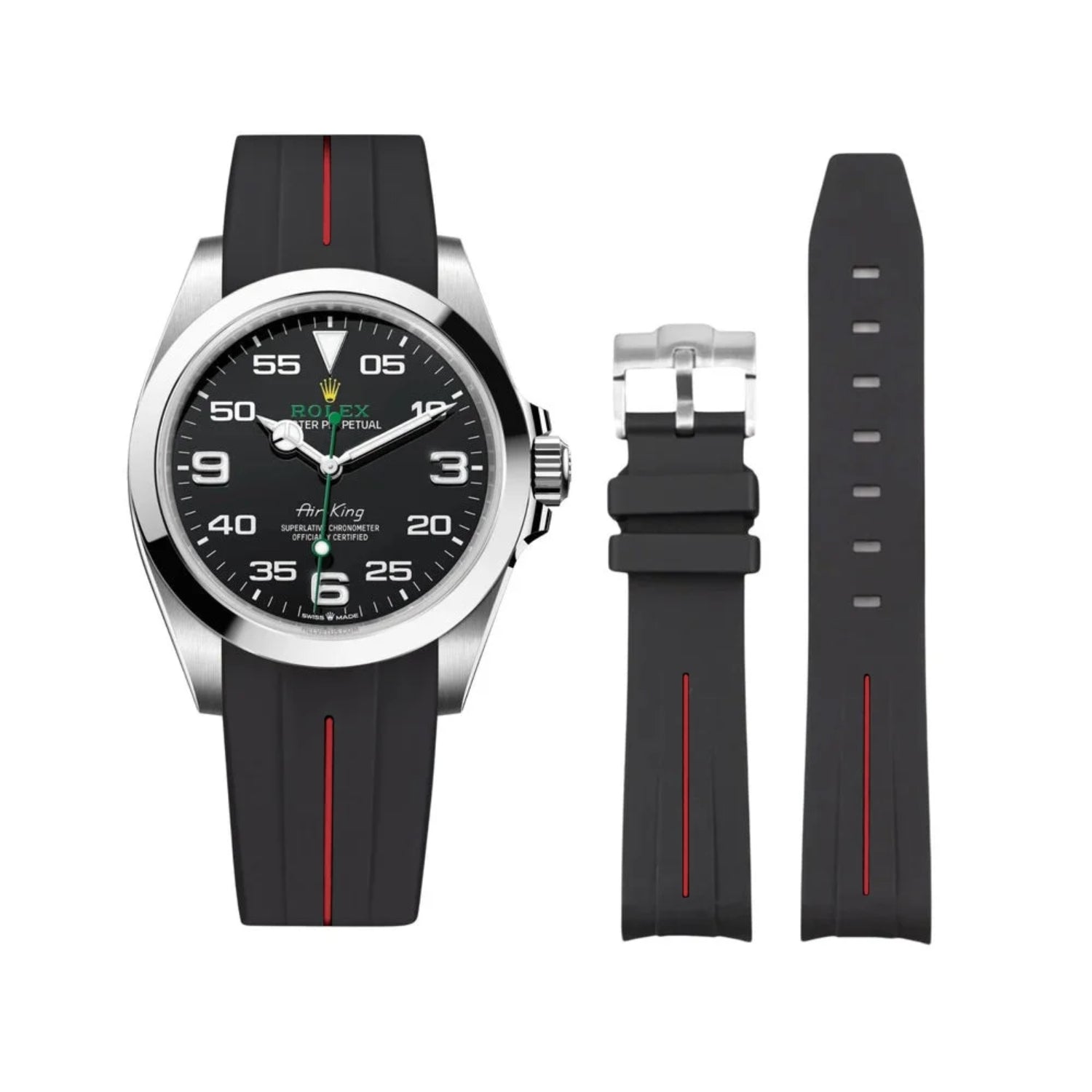 Rubber Strap - For Rolex Air - King 126900/116900 - Black/Red | LuxLine® - Helvetus