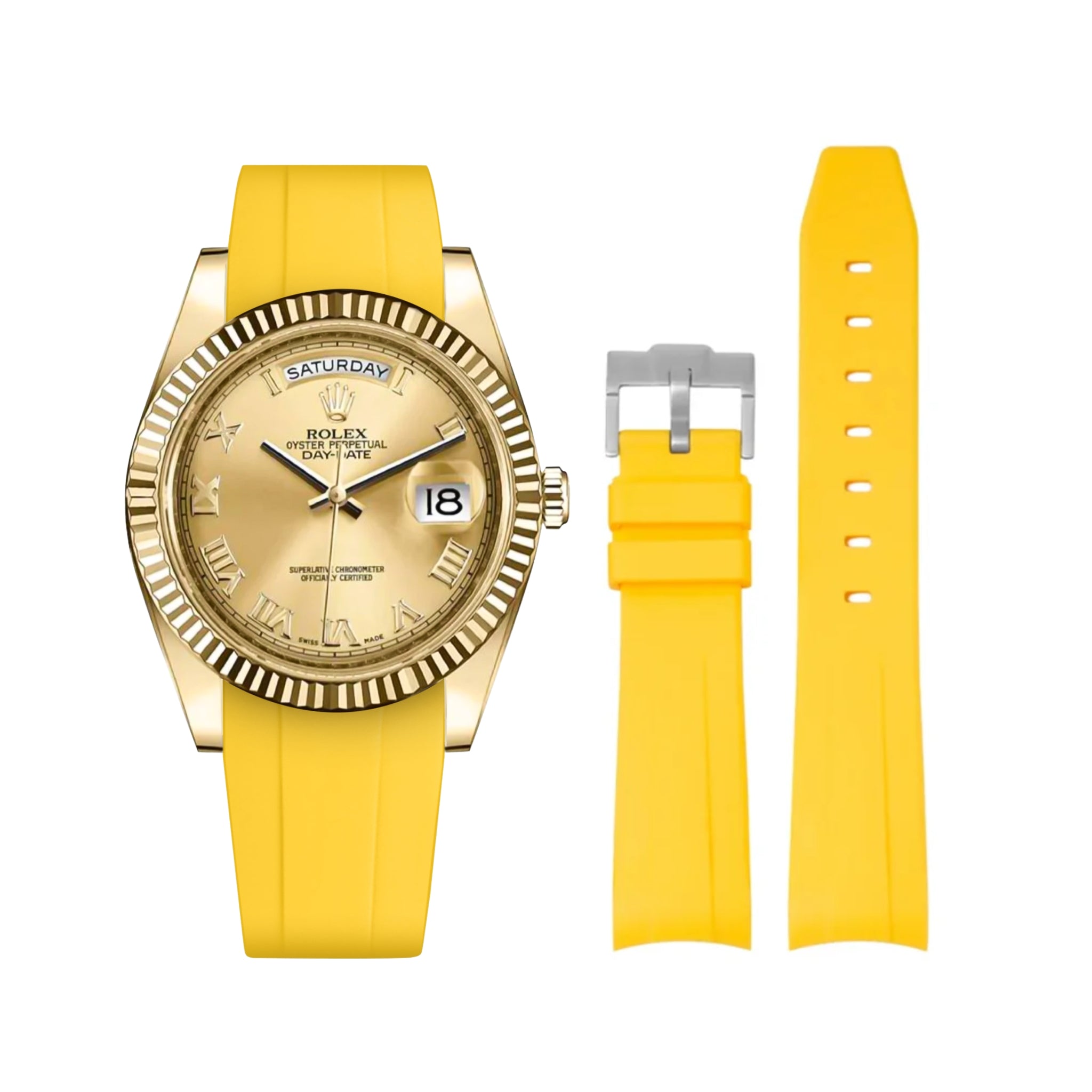 Rubber Strap - For Rolex Day - Date II 41mm - Yellow - Helvetus