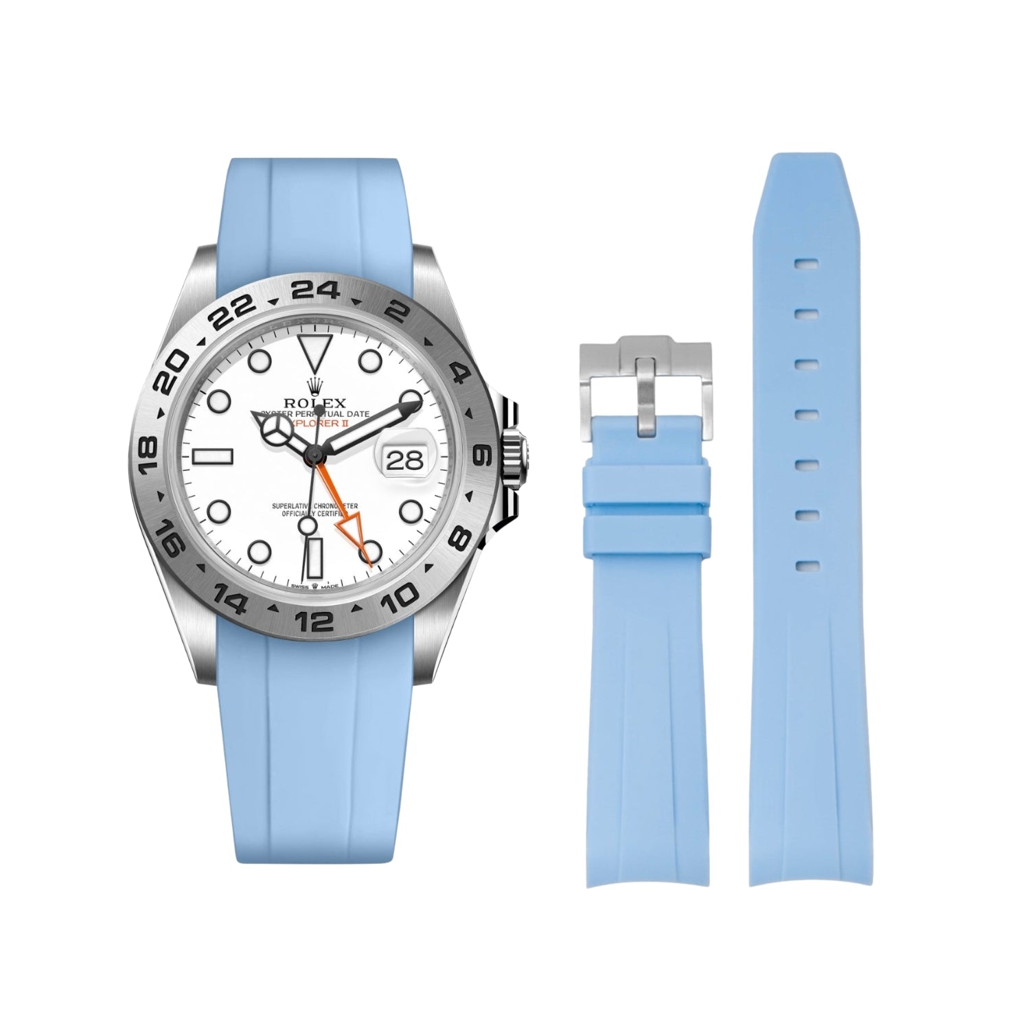 Rubber Strap - For Rolex Explorer II - Baby Blue - Helvetus