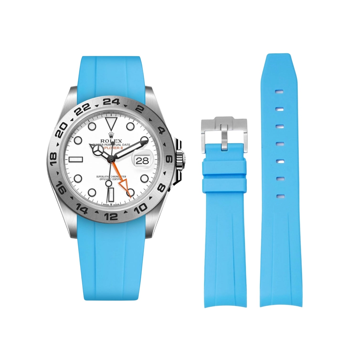 Rubber Strap - For Rolex Explorer II - Light Blue - Helvetus