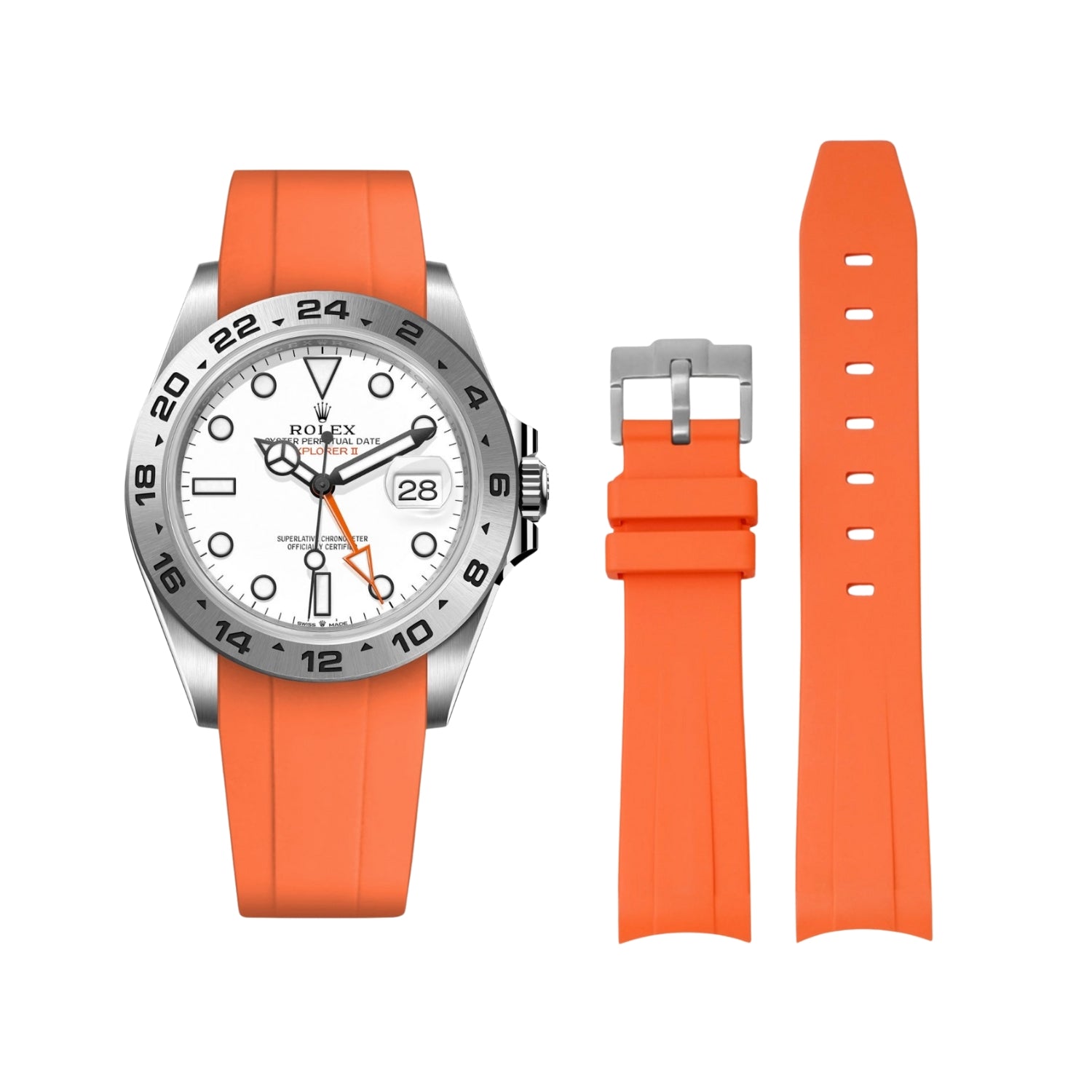 Rubber Strap - For Rolex Explorer II - Orange - Helvetus