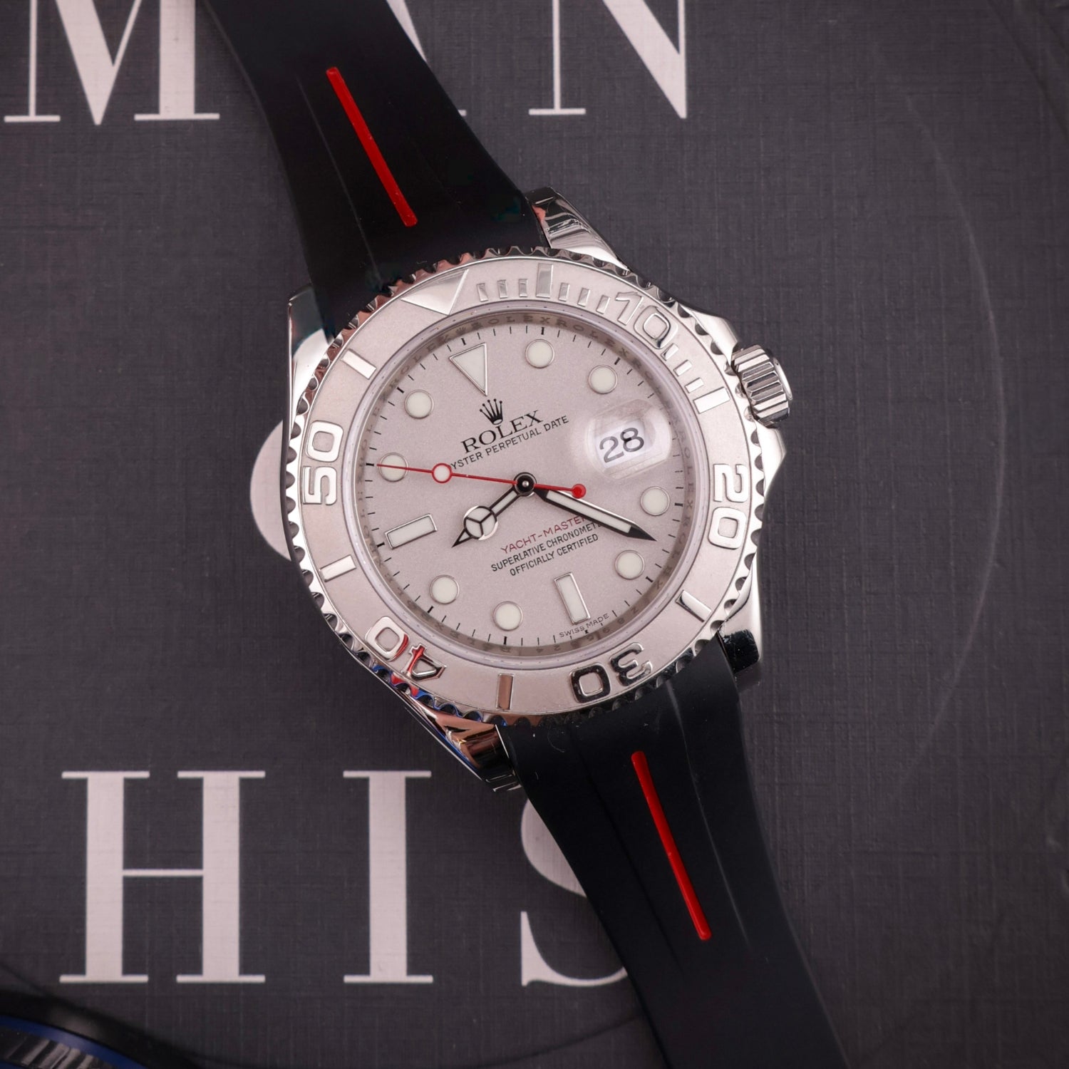 Rubber Strap - For Rolex Yacht - Master 40mm/42mm - Black w/Red Line | LuxLine® - Helvetus