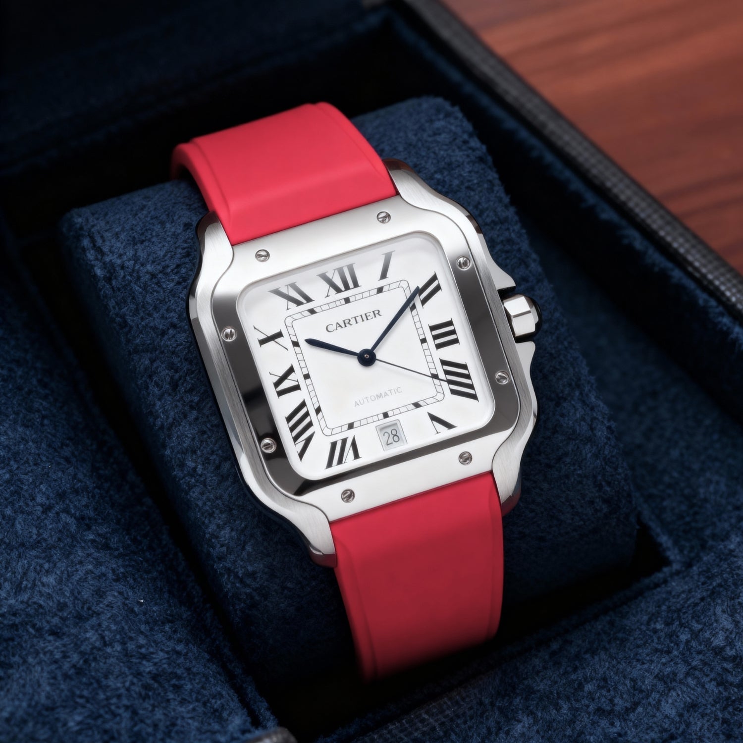 Rubber Strap - For Santos de Cartier Medium - Red - Quick Switch/Release - Helvetus