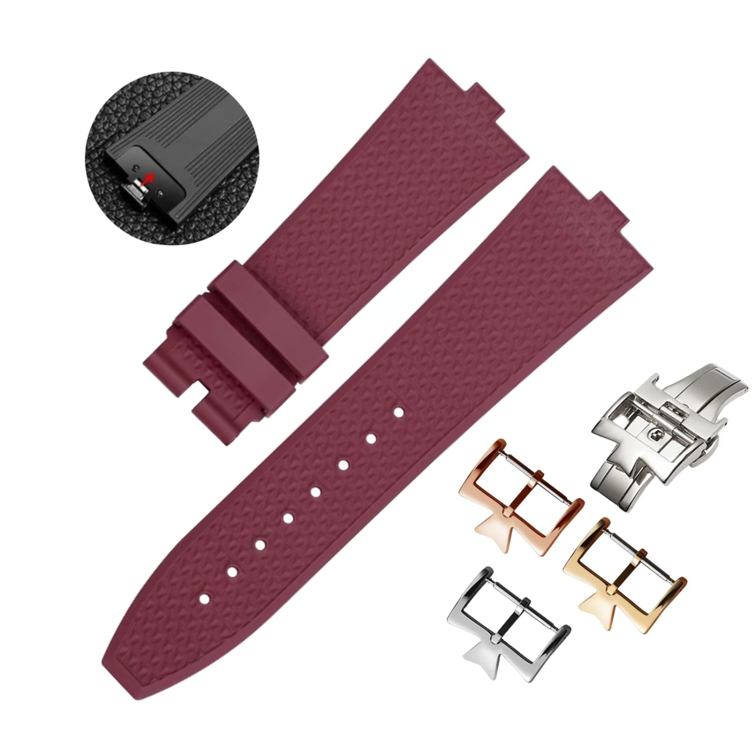 Rubber Strap - For Vacheron Constantin Overseas - Bordeaux Red - Helvetus