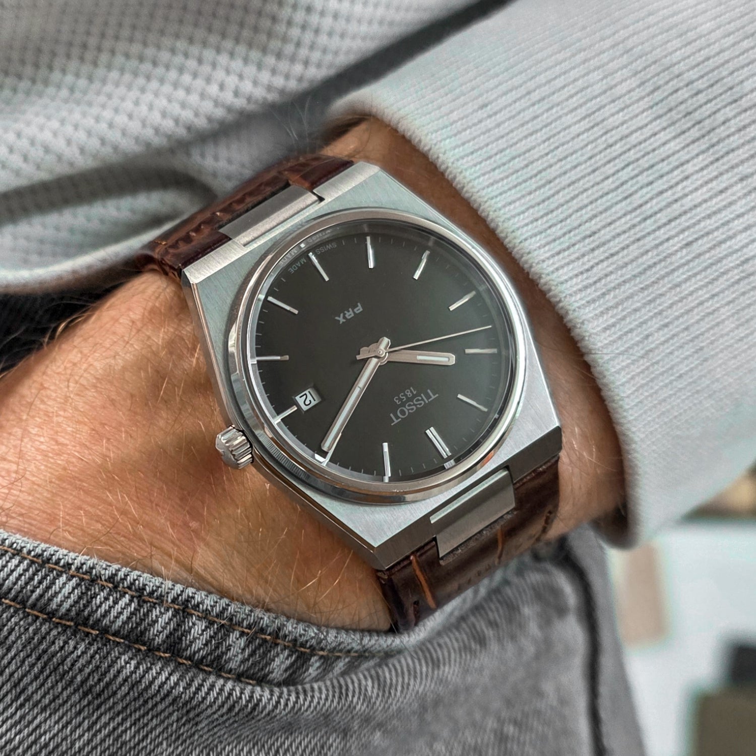 سوار جلدي لـ Tissot PRX – بني كلاسيكي